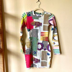 Opening Ceremony bodycon mini dress XS neoprene techno neon geometric